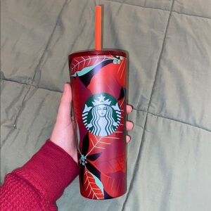 16oz Starbucks Steel Cold Poinsettia Holiday Tumbler